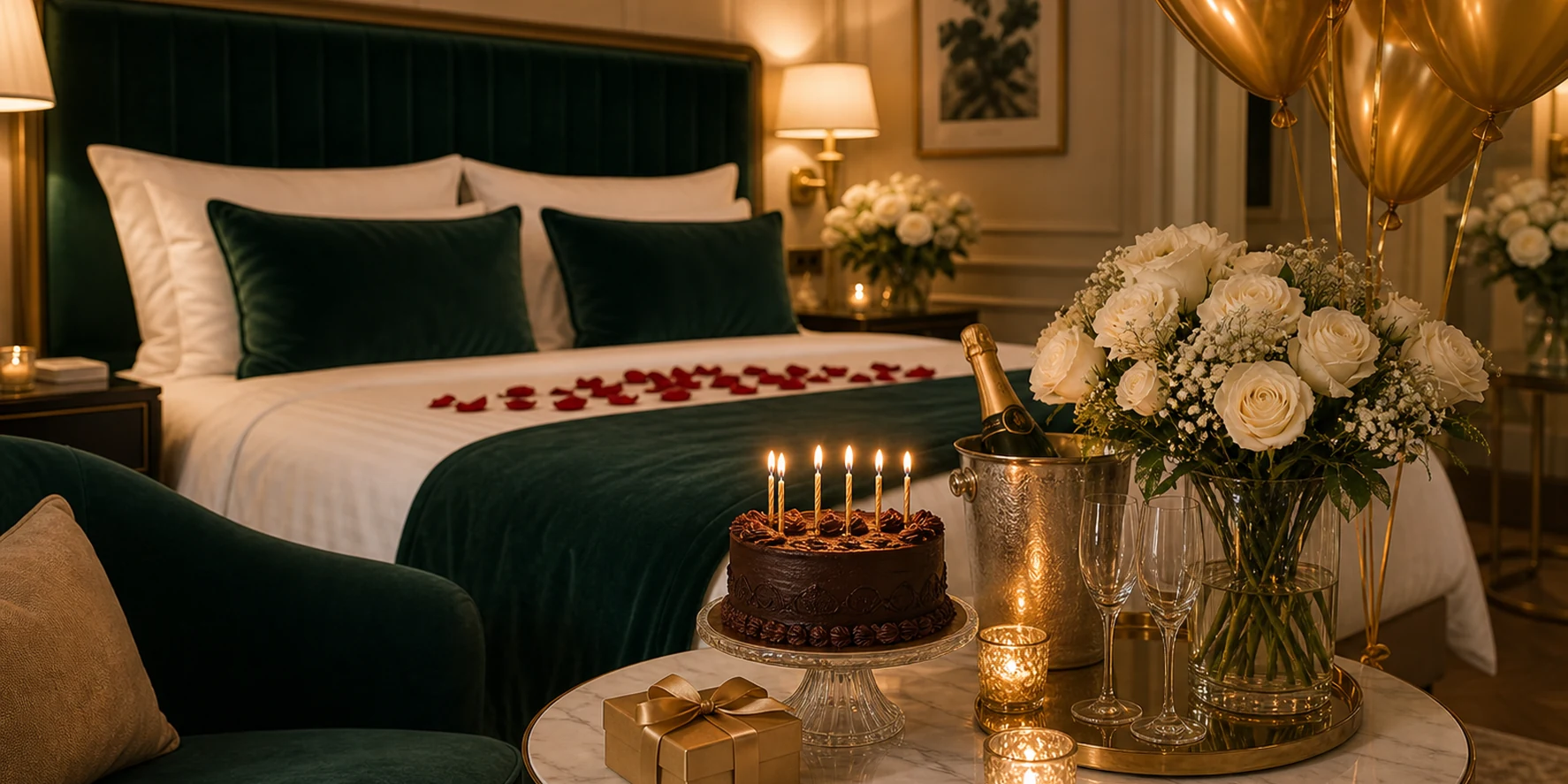 Doğum günü paketi için hazırlanmış butik otel suit detayı