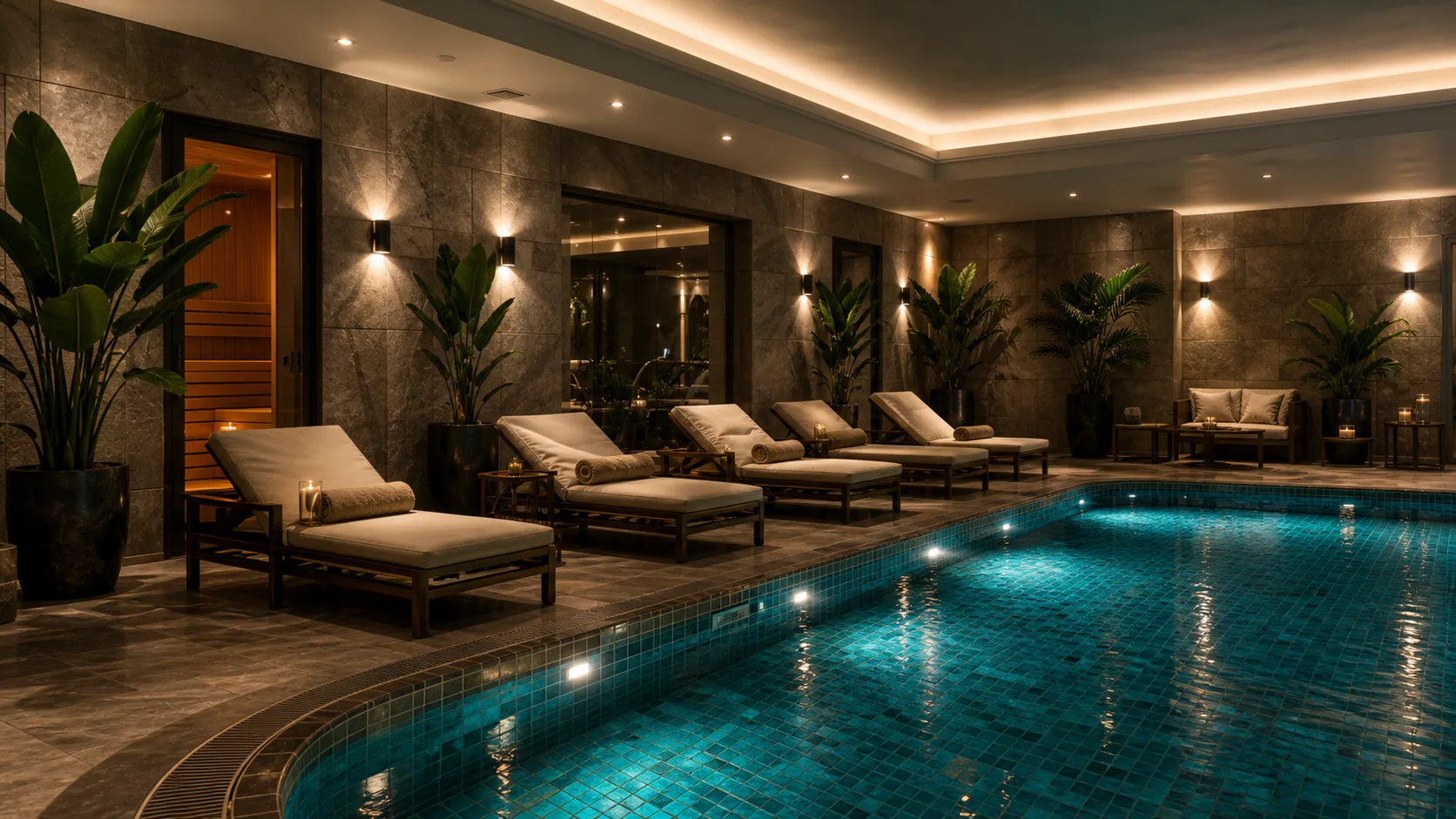 Perla Suit havuz ve spa dinlenme alanı