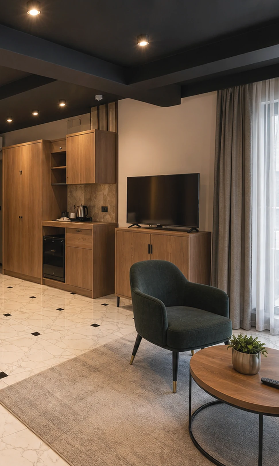 Perla Suit oda içi kahve ve mini bar detayı